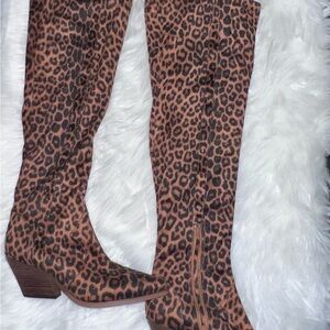 Leopard Print Knee-High Boots